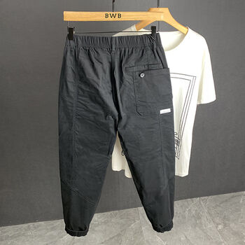 蓝尹情罗卜裤男士九分萝卜裤夏潮流松紧腰休闲裤男工装裤定制 黑色 s