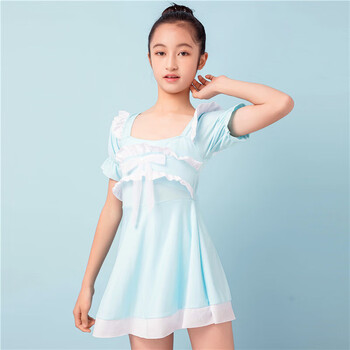 泳衣>檀典>檀典大女童中学生裙式连体保守遮肉胖宝宝游泳衣少女度假