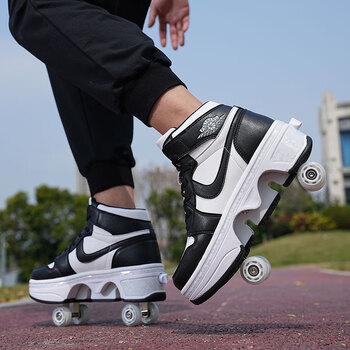 burjuman带轮子的鞋子四轮儿童暴走鞋四轮带刹车变形鞋隐形溜冰鞋男女