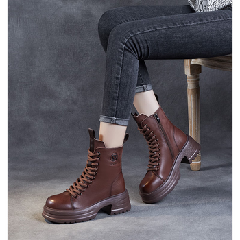 amxm 马丁靴女秋冬季加绒保暖女靴时尚英伦风百搭靴子女松糕底增高