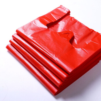 映季 红色塑料袋 加厚手提食品袋超市便利店购物袋子马甲背心袋家用方便储物整理外卖打包收纳袋厨房垃圾袋 加厚红色100个装 18*29cm