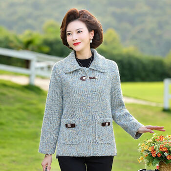 女装小个子妈妈装2022新款秋装外套40-50岁洋气中老年女秋冬季上衣 浅