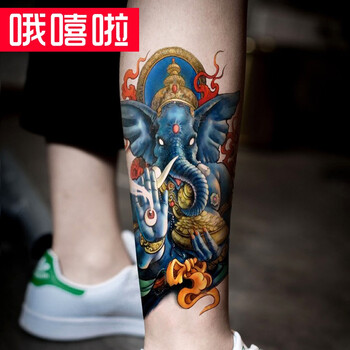 哦嘻啦原创男猛霸气大象花臂图腾帅气潮流纹身贴防水男手臂小腿仿真刺青贴女款泰国象神花腿防水纹身贴纸