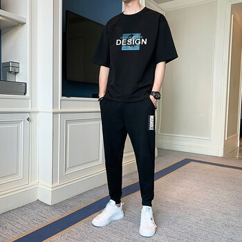 京蝌蝌短袖t恤套装男年轻人15大学生18岁25穿的男长裤一套衣服男生