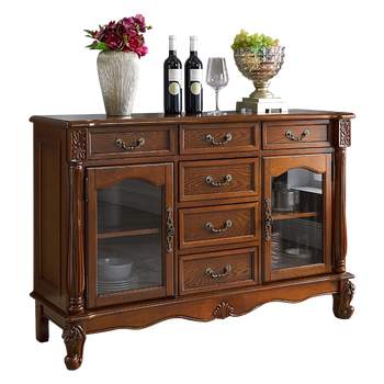 美式餐边柜实木欧式酒柜靠墙厨房碗柜餐厅收纳储物柜玻璃茶水柜 1.