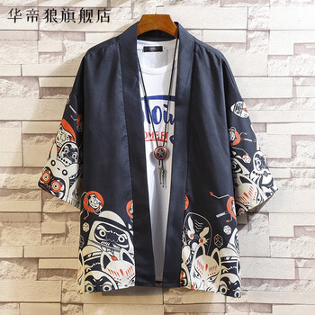 仙鹤道袍 夏季薄款外套男披风复古日式仙鹤浮世绘和风开衫道袍羽织
