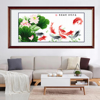 维诺亚九鱼荷花图十字绣大幅客厅2022新款线绣自己绣简单大气中国风