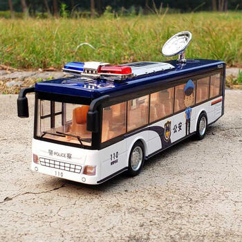 巴士公交车 合金声光仿真警车公安车玩具 开门大巴公共汽车模型 男孩