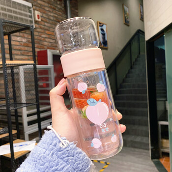 特百惠可爱少女心双层玻璃杯女高颜值耐热水杯学生茶水分离杯便携泡