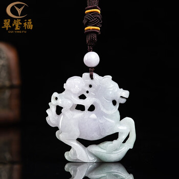 翠莹福天然缅甸a货翡翠马上封侯吊坠冰种玉石挂件手把件男女款dw45