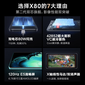 vivoX80 12GB 256GB 至黑 4nm天玑9000旗舰芯片 自研芯片V1  蔡司T*光学镜头 双电芯80W闪充 5G 拍照 手机