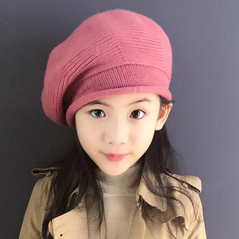 针织卷边贝雷帽-皮红 儿童款-3-6岁均码