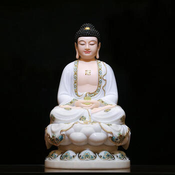 七宝莲 汉白玉雕西方三圣佛像阿弥陀佛观音菩萨大势至居家佛堂摆件 19