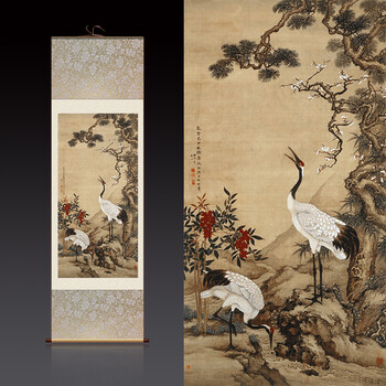 松鹤延年 仙鹤寿桃 梅鹤国画名人国画画客厅玄关书房装饰画 c款 45*