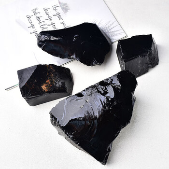禾魅 天然墨西哥乌金黑曜石 原石水晶料子毛料原矿石摆件支持定做 黑