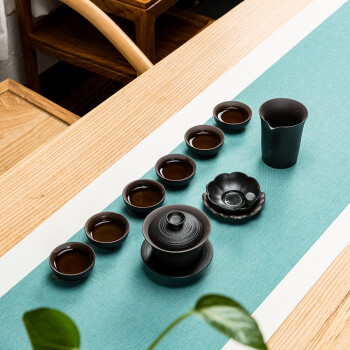 石福记整套茶杯功夫茶具盖碗黑色茶壶办公家用简约 整套茶具（盖碗款）