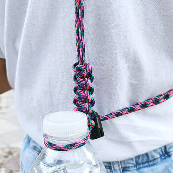 查批思饮料瓶斜挎背带绳纯手工编织伞绳矿泉水瓶绳便携水杯挂绳水荧光