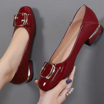 跟单鞋女2022百搭漆皮英伦风小皮鞋低跟鞋秋冬鞋  定制联名款 酒红色