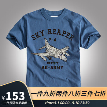 ak army 夏季新款军事复古f-4轰炸机短袖t恤男圆领休闲百搭t恤男 海军