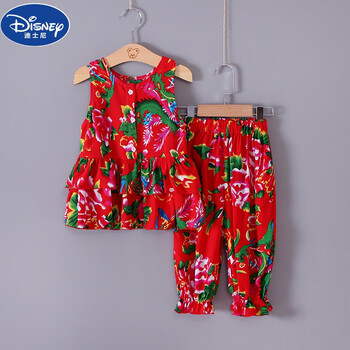 女童花布棉绸裙套装新款0-9岁小童背心裙吊带裙东北大碎花连衣裙5