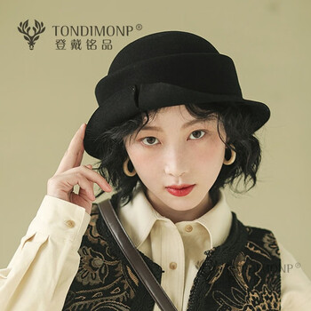 登戴铭品品牌羊毛呢礼帽女秋冬新款时尚百搭高级感优雅复古小沿渔夫