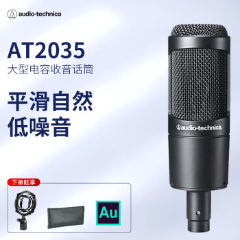 铁三角（Audio-technica）铁三角 AT2035录音有声书电容麦克风电脑直播K歌人声主播唱歌话筒 AT2035 黑色 官方标配