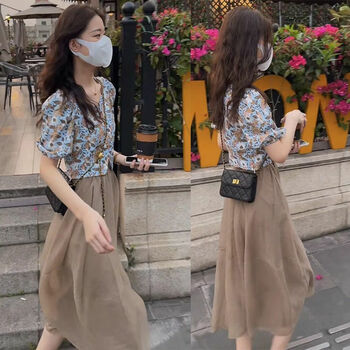 套装兰花上衣 1618咖色半身裙 s:建议80-90斤