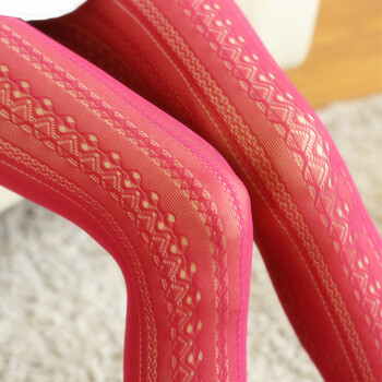 丝袜薄款镂空连裤袜蕾丝甜美公主风打底袜竖纹弹力袜性感潮流 酒红色