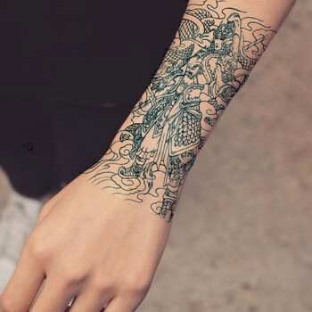 纹身贴洗不掉八旗半臂赵云割线刺青色纹身贴后背纹身贴赵子龙男女防水