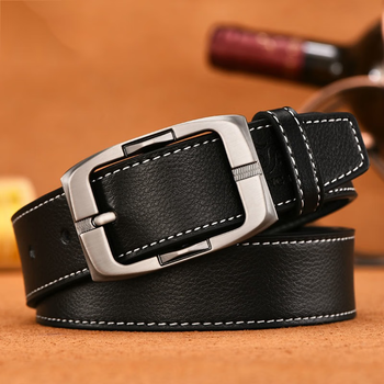 潮流男士针扣皮带学生腰带韩版时尚百搭牛仔裤腰带 黑色日字扣 105