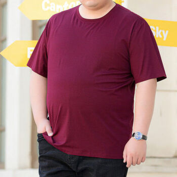 荒秋大码宽松色胖子短袖男夏季加肥加大夏装肥佬圆领恤衣服定制 酒