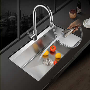 德国detbom水槽双槽洗菜盆304不锈钢加厚厨房洗碗池洗菜池大小手工盆台上下水槽j搭配304抽拉龙头全套长68宽38 惊鸿美品