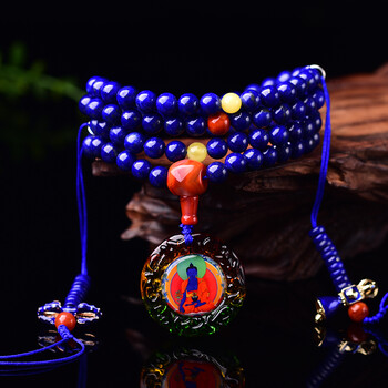 佛家七宝手串天然帝王青金石108颗佛念珠多圈手链项链药师佛琉璃吊坠