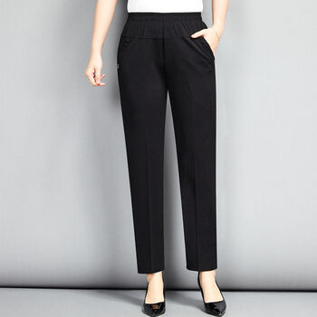 尹多朵品牌冰丝女裤夏季薄款高腰松紧弹力裤宽松直筒休闲裤女长裤黑色