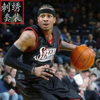 fynu76人艾弗森刺绣球衣3号复古蓝色刺绣篮球服套装男运动球衣男