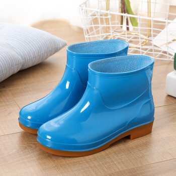 韩版时尚雨鞋女水鞋短筒加绒保暖防滑雨靴水靴成人厨房洗车胶鞋蓝色无