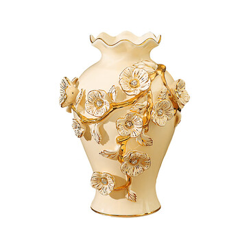 客厅创意插花摆件家居装饰品陶瓷干花花瓶花艺摆设 金玫瑰花瓶小号 花