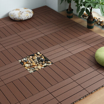 阳台地板庭院塑木木塑户外地板拼接防腐木地板改造 直条纹咖啡色/一片