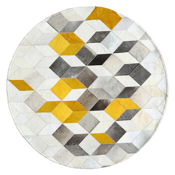 定制静宜适静宜适麻莫 牛皮拼块地毯几何客厅沙发茶几垫卧室手工拼接