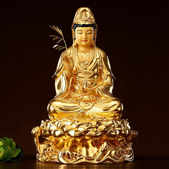 九黎 新款台湾纯铜贴真金观音佛像供奉家用观世音菩萨像观音菩萨摆件