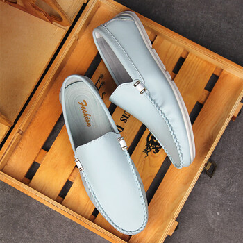 袋鼠daishu白色豆豆鞋男2023新款软面皮春季社会透气懒人鞋男士休闲