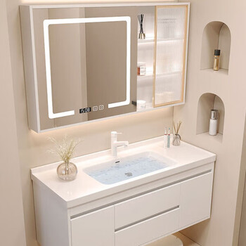 佰亭(poritin)2023新款现代简约洗手盆柜组合奶油风陶瓷一体盆洗漱台