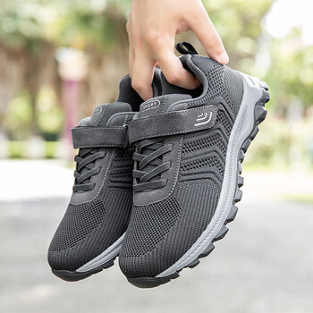 回力中老年健步鞋女春秋款防滑软底爸爸鞋轻便透气老人鞋加大码 深灰