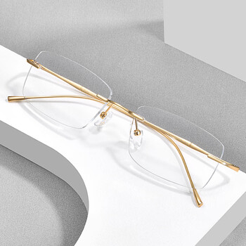 泓美视光超清纯钛无框眼镜男商务无边框金丝眼镜女防蓝光变色配近视镜