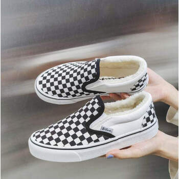 万斯官网鞋子男女情侣鞋vans帆布鞋一脚蹬百搭黑白方格子懒人鞋夏