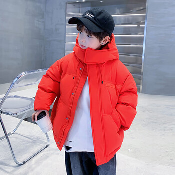 竞凌尅男童冬装红色羽绒服2022新款洋气儿童装冬季潮牌外套90白鸭绒