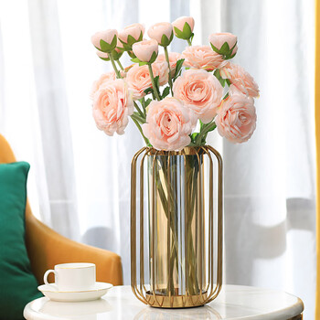 美式轻奢玻璃花瓶摆件客厅插花假花干花玫瑰百合雏菊茶花仿真花套装
