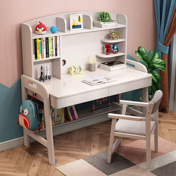 实木书桌书架一体电脑桌小户型学习桌卧室写字台家用白色12米单书桌