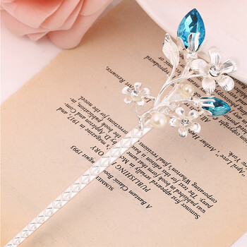 shuyao古典发簪宫廷复古簪子韩国镶钻流苏步摇新娘盘发头饰品 蓝色