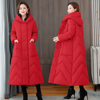 冬装中长羽绒服韩版宽松休闲长款过漆女复古保暖外套大红色m90斤110斤